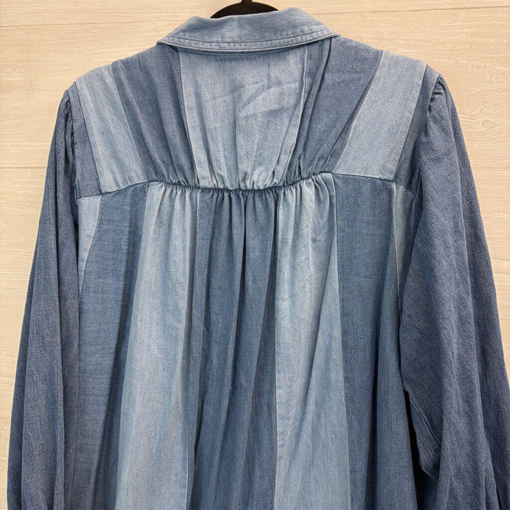 Free People Sunburst Denim Chambray Mini Shirt Dress Medium