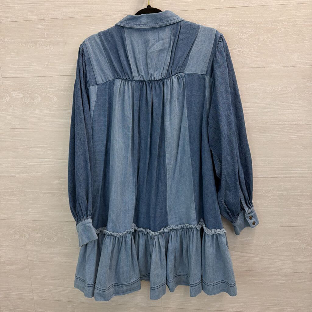 Free People Sunburst Denim Chambray Mini Shirt Dress Medium