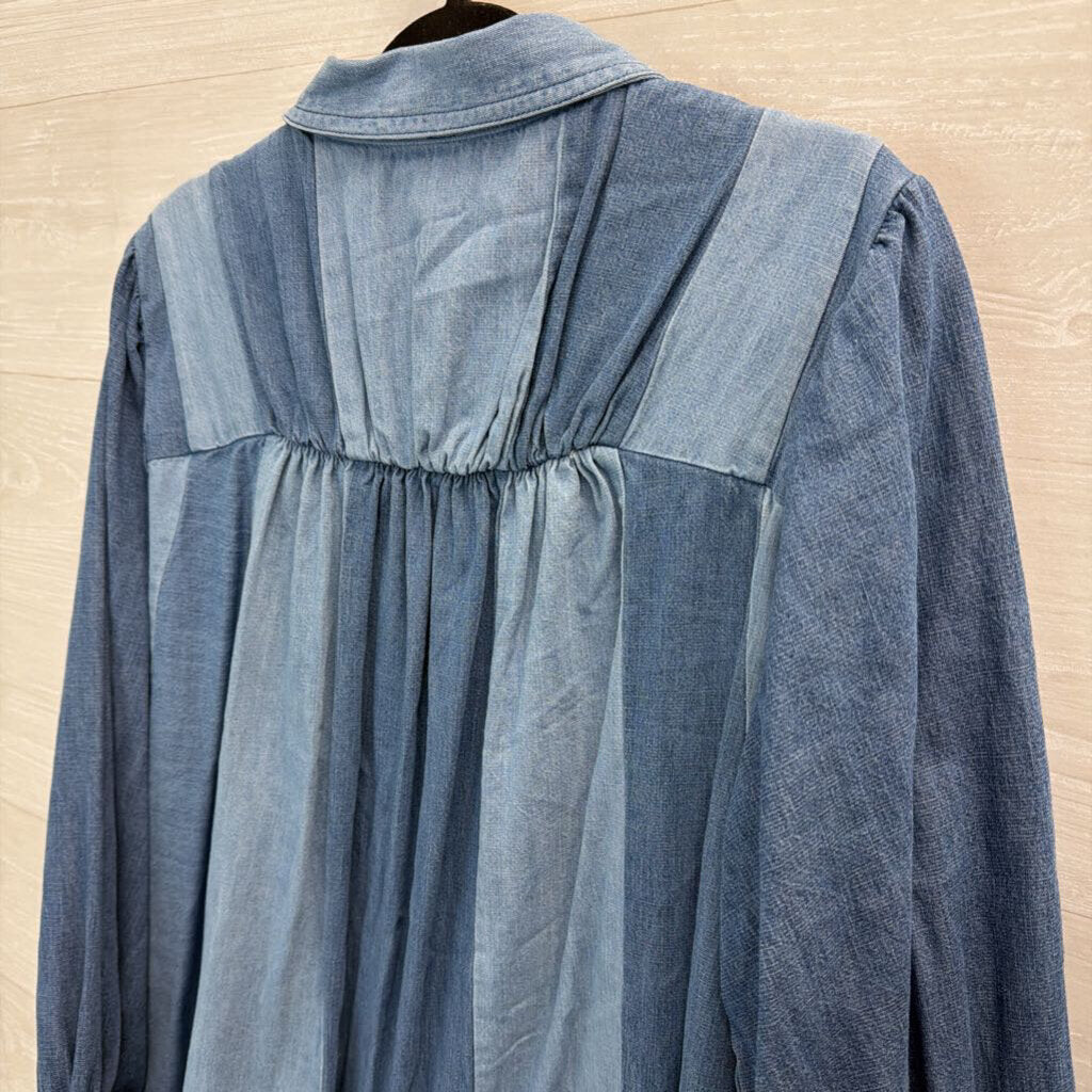 Free People Sunburst Denim Chambray Mini Shirt Dress Medium