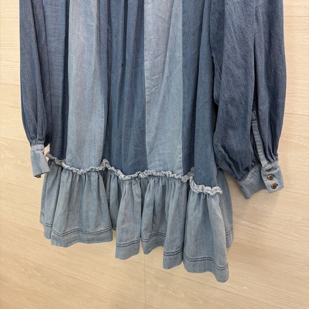 Free People Sunburst Denim Chambray Mini Shirt Dress Medium