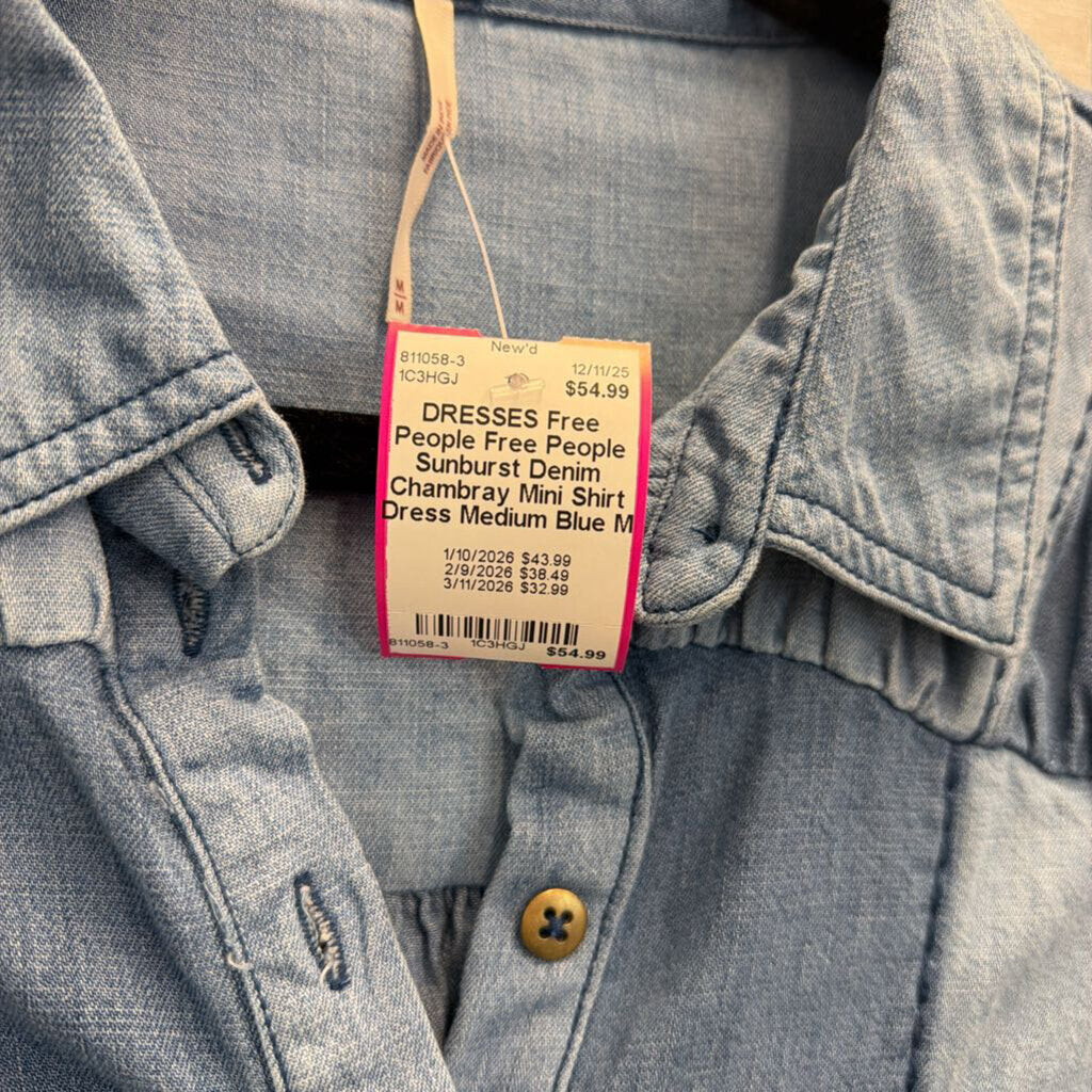 Free People Sunburst Denim Chambray Mini Shirt Dress Medium