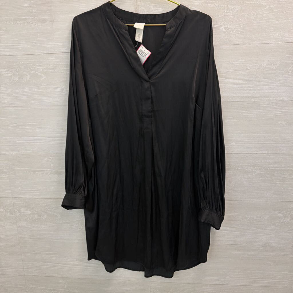 H&M Black Silky Long Sleeve Dress Large