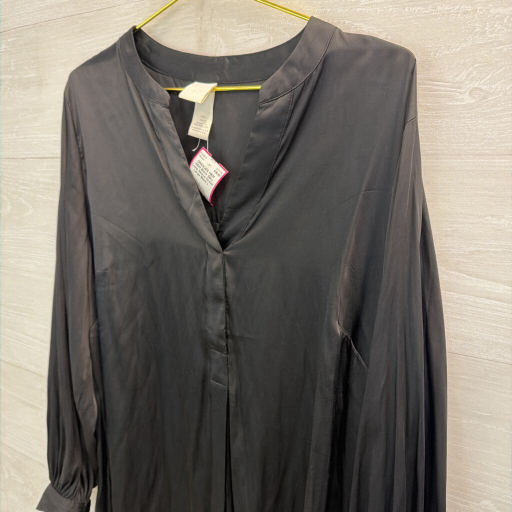 H&M Black Silky Long Sleeve Dress Large
