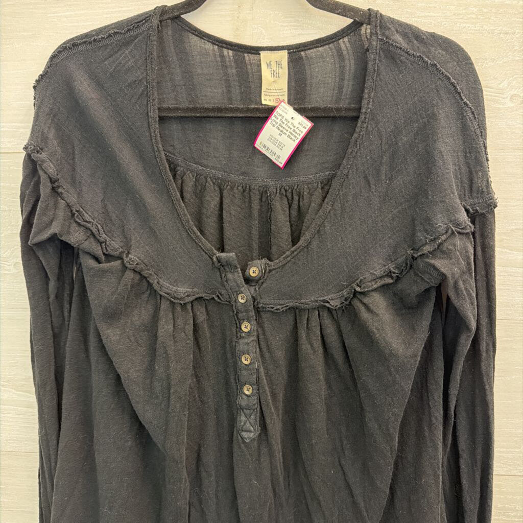 We The Free Black Long Sleeve Henley Top Medium