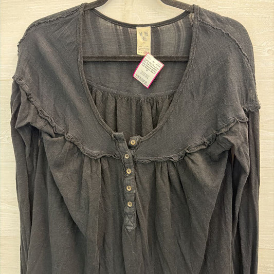 We The Free Black Long Sleeve Henley Top Medium