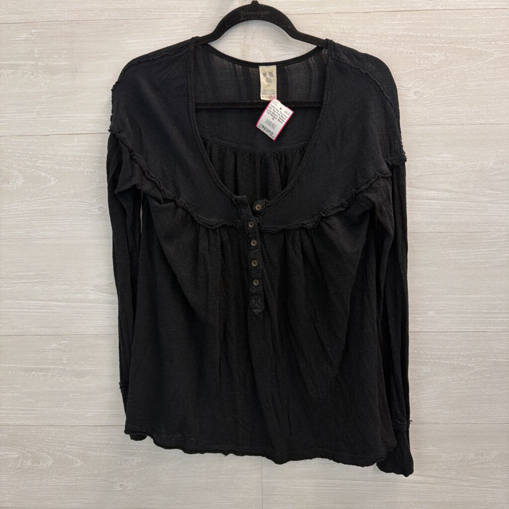 We The Free Black Long Sleeve Henley Top Medium