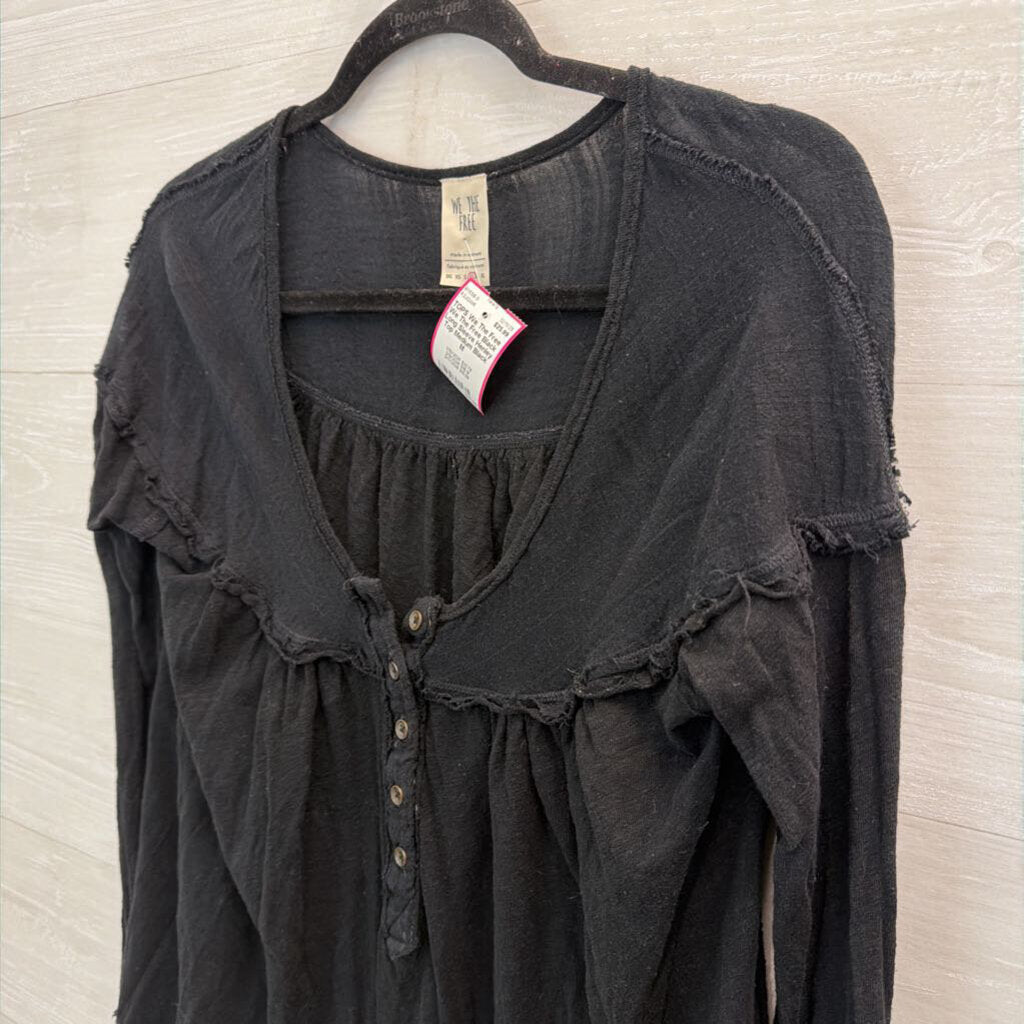 We The Free Black Long Sleeve Henley Top Medium