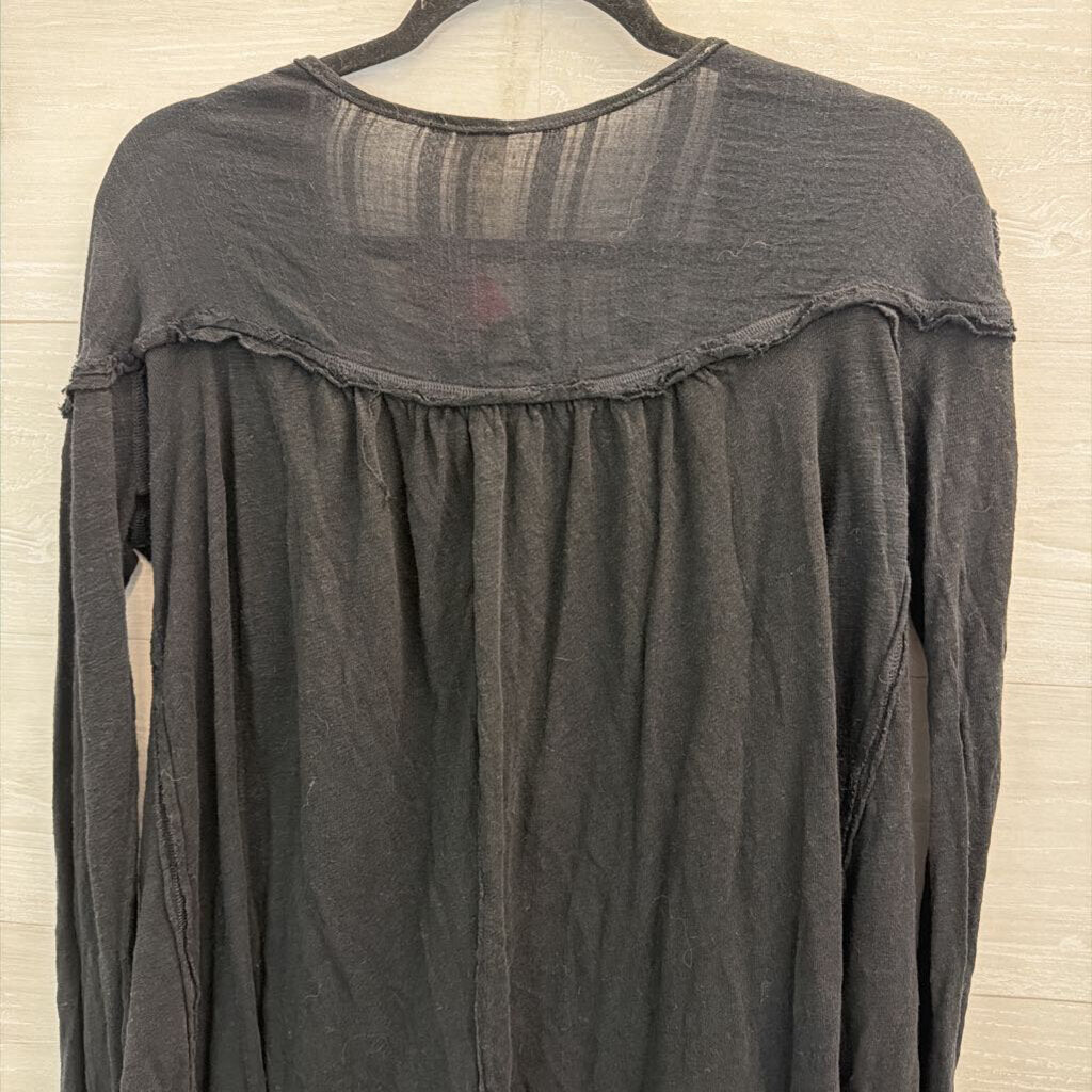 We The Free Black Long Sleeve Henley Top Medium