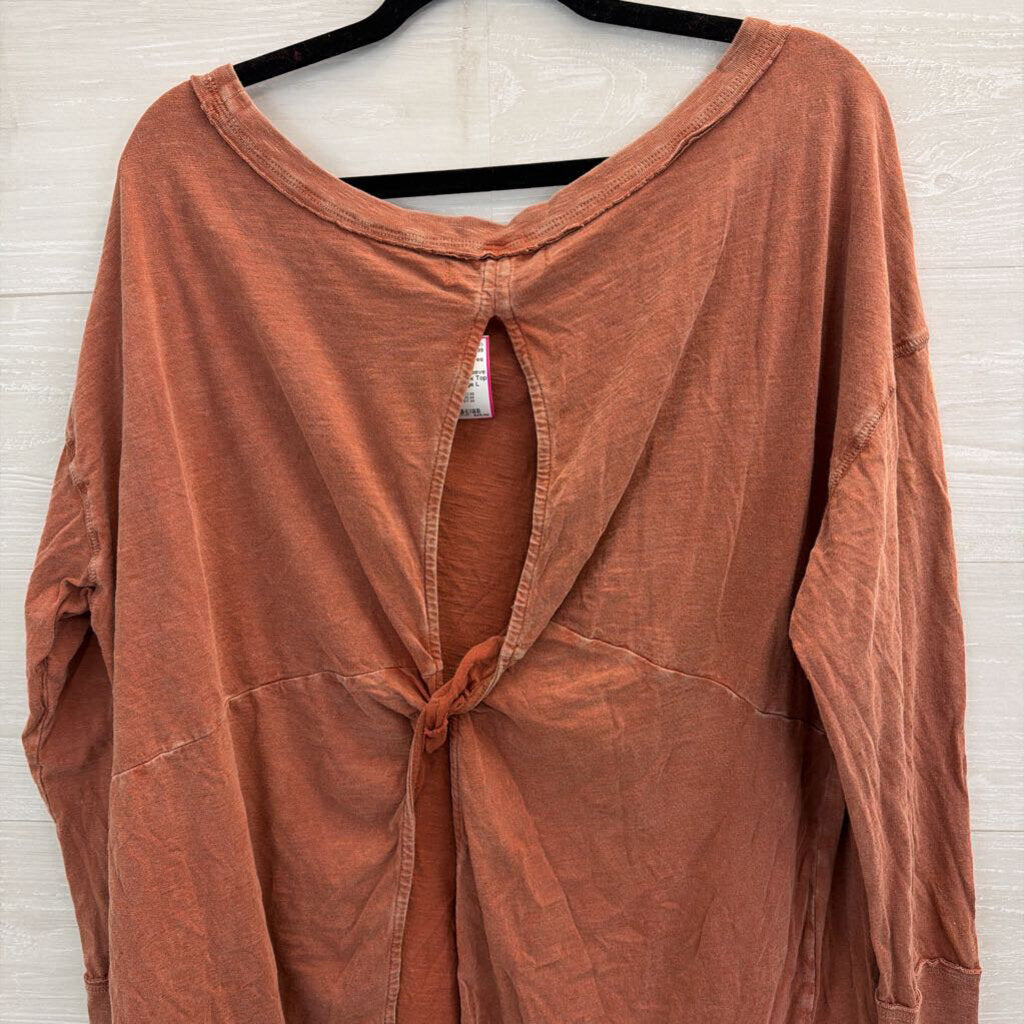 We The Free Orange Long Sleeve Knot Open Back Top Large