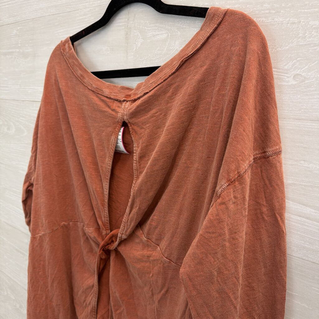 We The Free Orange Long Sleeve Knot Open Back Top Large