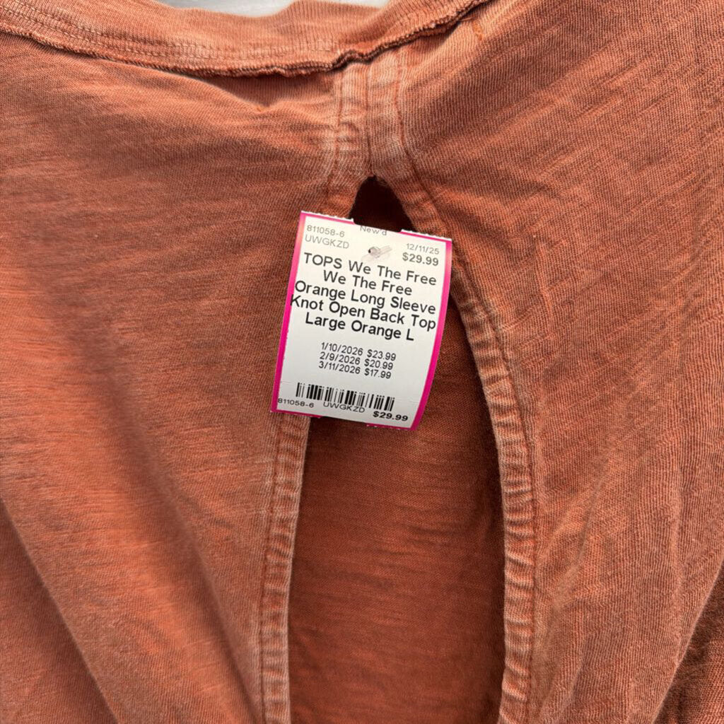 We The Free Orange Long Sleeve Knot Open Back Top Large