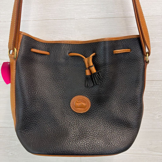 Vintage Dooney and Bourke Black/ Brown Leather Drawstring Bucket Purse