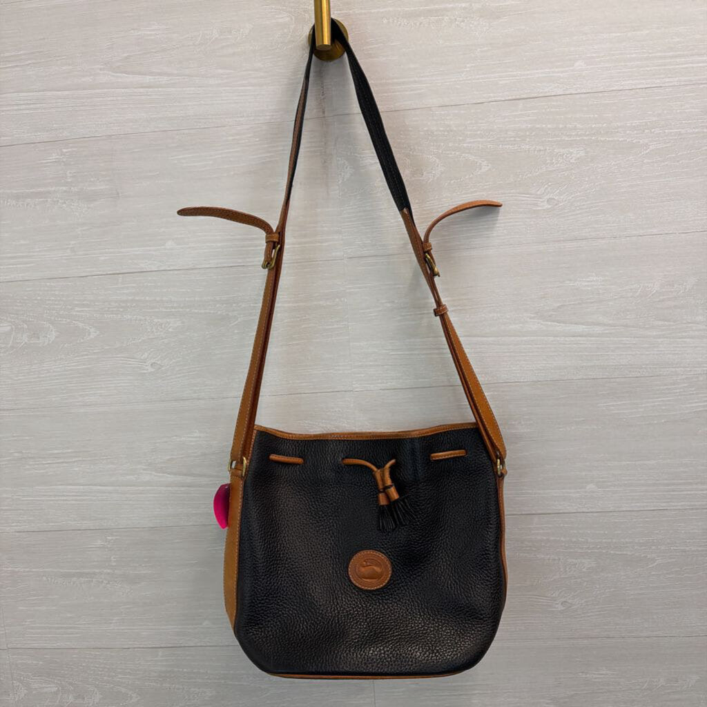 Vintage Dooney and Bourke Black/ Brown Leather Drawstring Bucket Purse