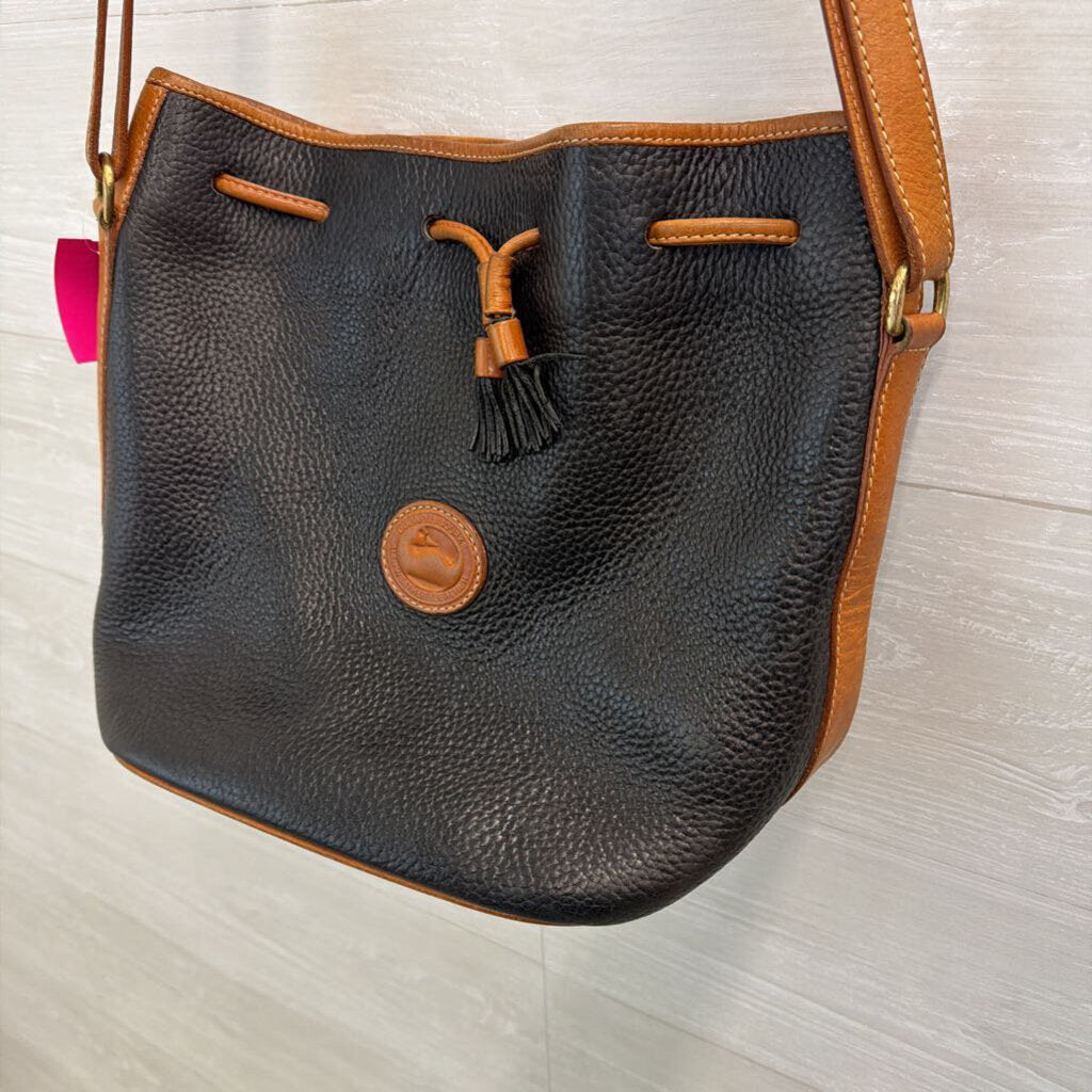 Vintage Dooney and Bourke Black/ Brown Leather Drawstring Bucket Purse