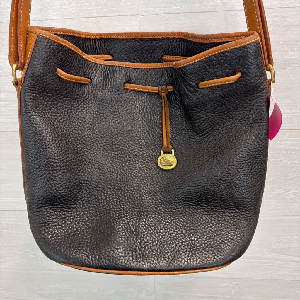 Vintage Dooney and Bourke Black/ Brown Leather Drawstring Bucket Purse