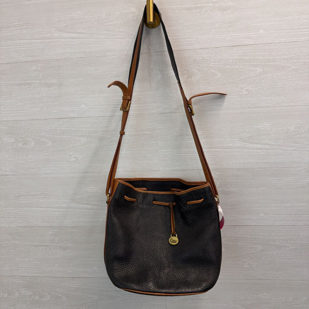 Vintage Dooney and Bourke Black/ Brown Leather Drawstring Bucket Purse