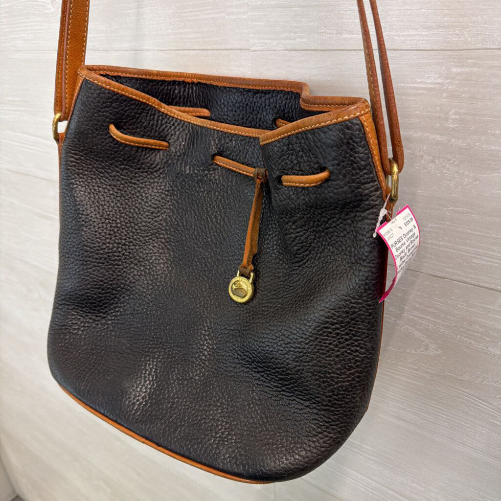 Vintage Dooney and Bourke Black/ Brown Leather Drawstring Bucket Purse