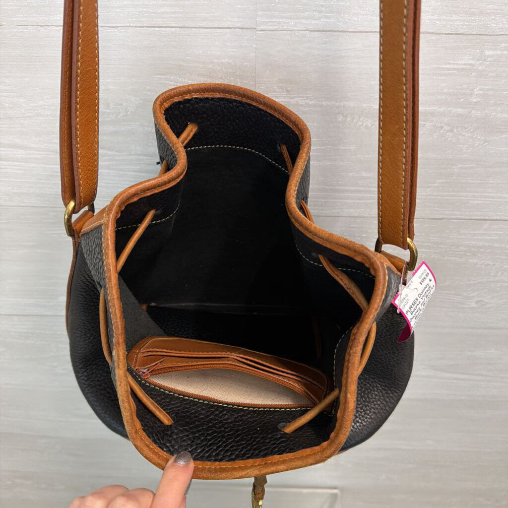 Vintage Dooney and Bourke Black/ Brown Leather Drawstring Bucket Purse