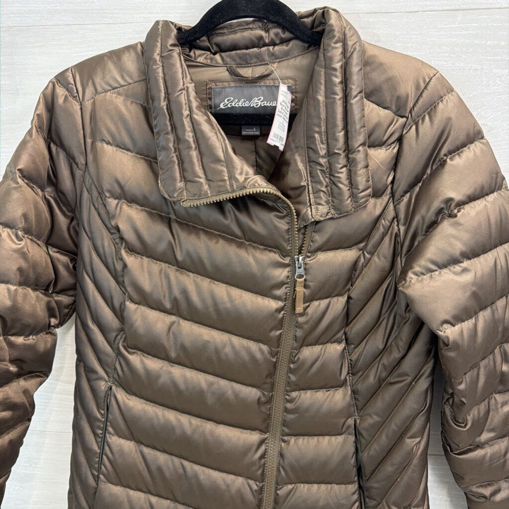 Eddie Bauer Bronze Green Quilted Long Puffer Jacket Small
