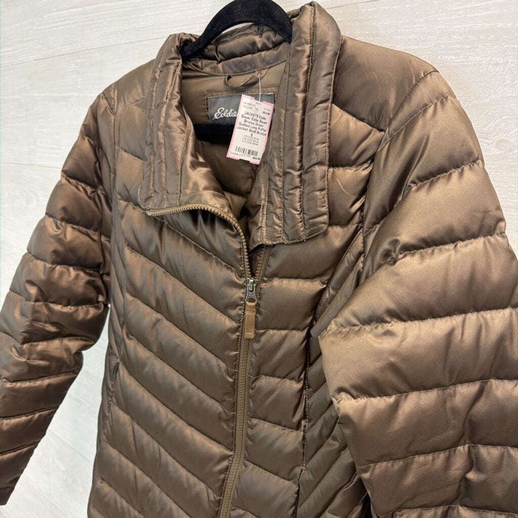 Eddie Bauer Bronze Green Quilted Long Puffer Jacket Small