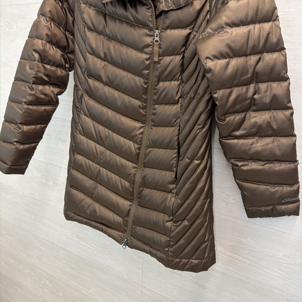 Eddie Bauer Bronze Green Quilted Long Puffer Jacket Small