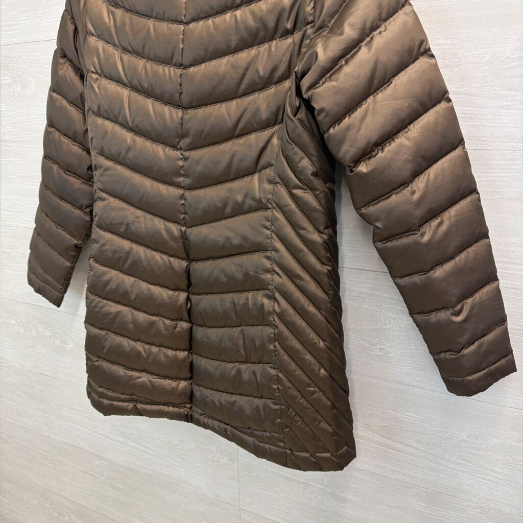 Eddie Bauer Bronze Green Quilted Long Puffer Jacket Small