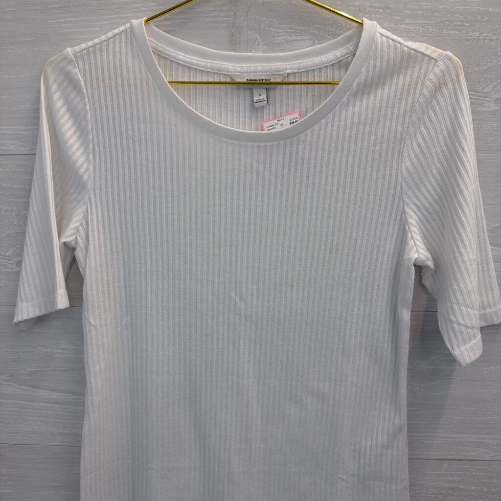 Banana Republic White Ribbed Short Sleeve Top Small