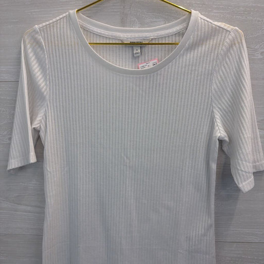 Banana Republic White Ribbed Short Sleeve Top Small