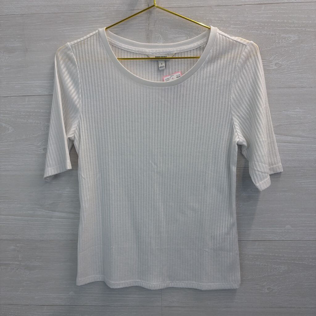 Banana Republic White Ribbed Short Sleeve Top Small