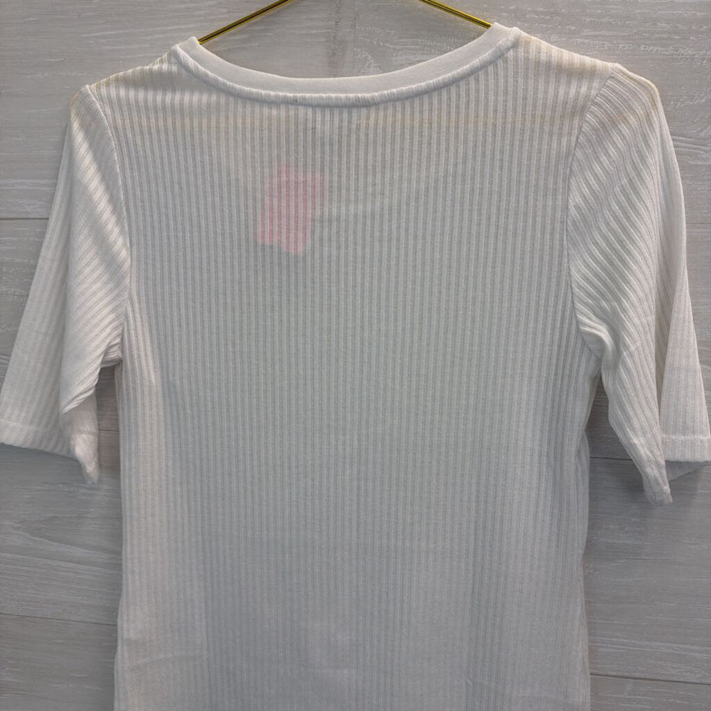 Banana Republic White Ribbed Short Sleeve Top Small