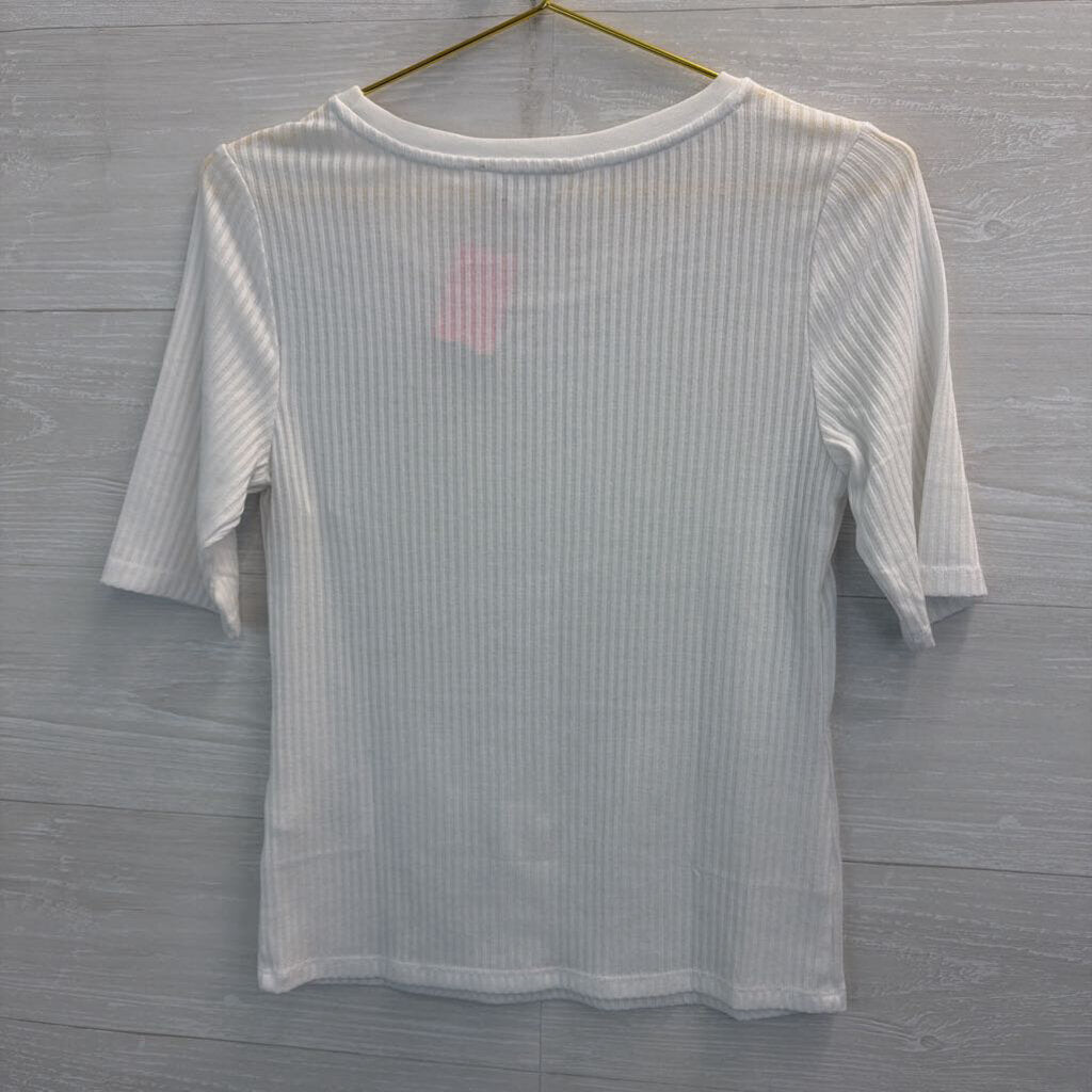 Banana Republic White Ribbed Short Sleeve Top Small