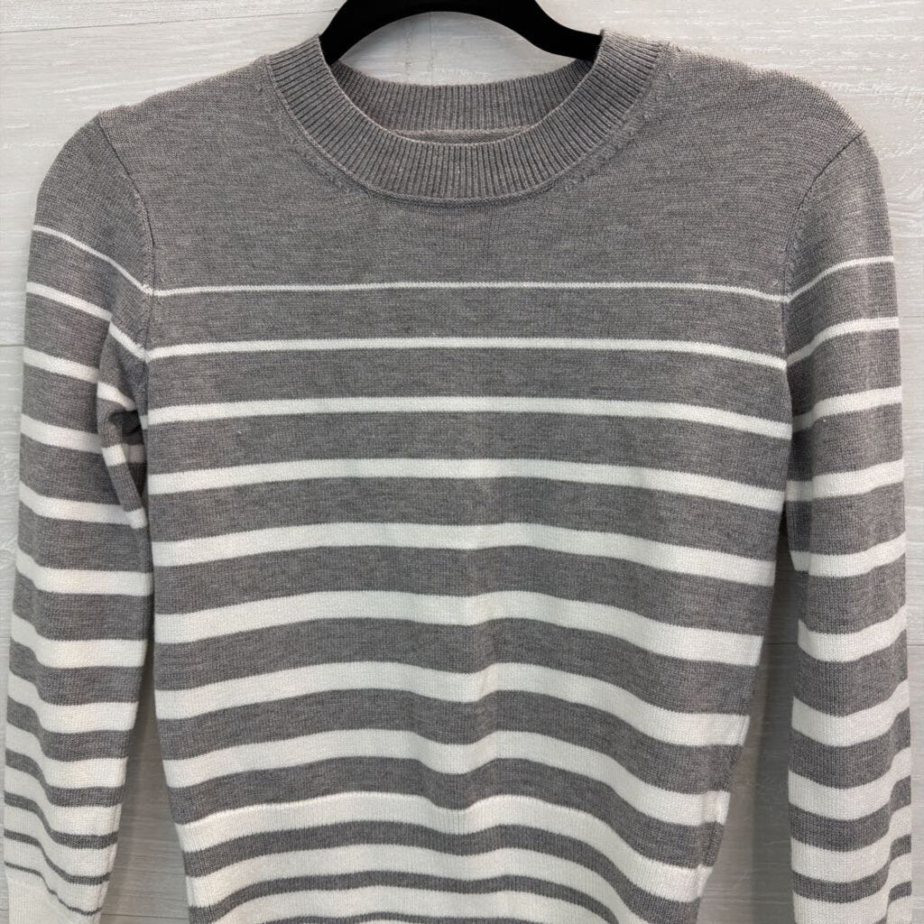 Azzurra Grey/ White Striped Cropped Sweater Top Small