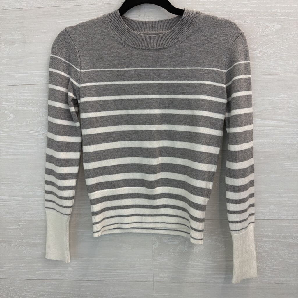 Azzurra Grey/ White Striped Cropped Sweater Top Small