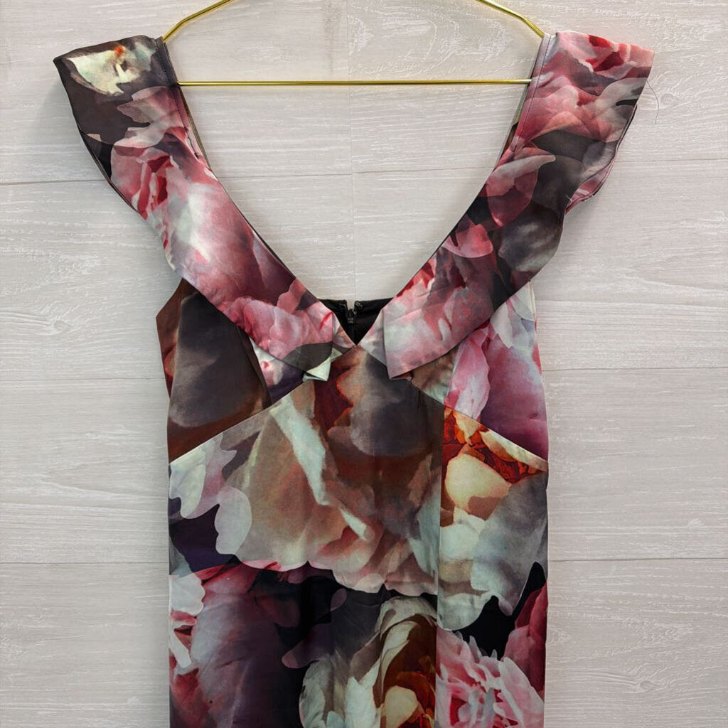 Express Black/ Multi Watercolor Print Silky Midi Dress 2