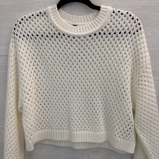White Open Knit Cropped Sweater Medium