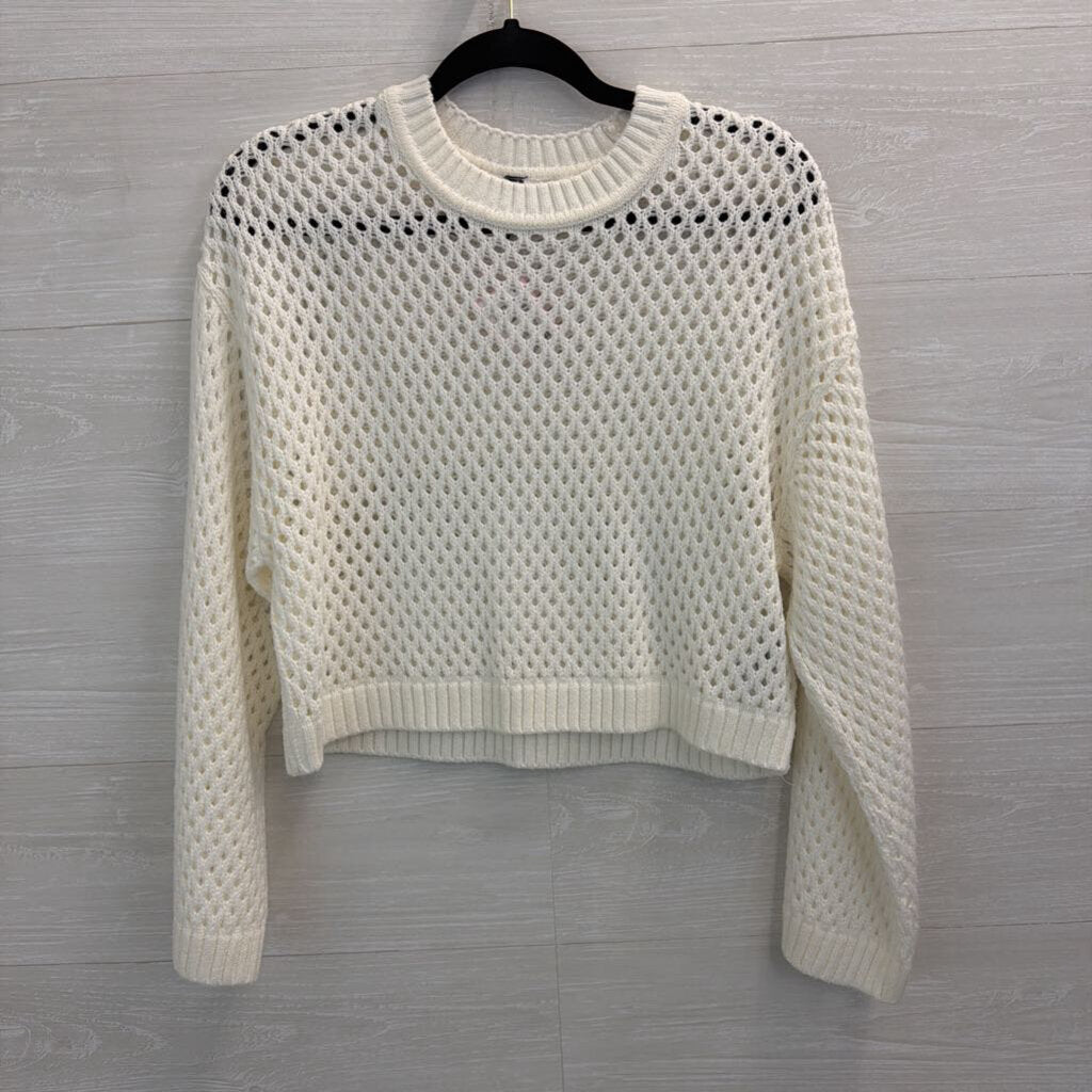 White Open Knit Cropped Sweater Medium