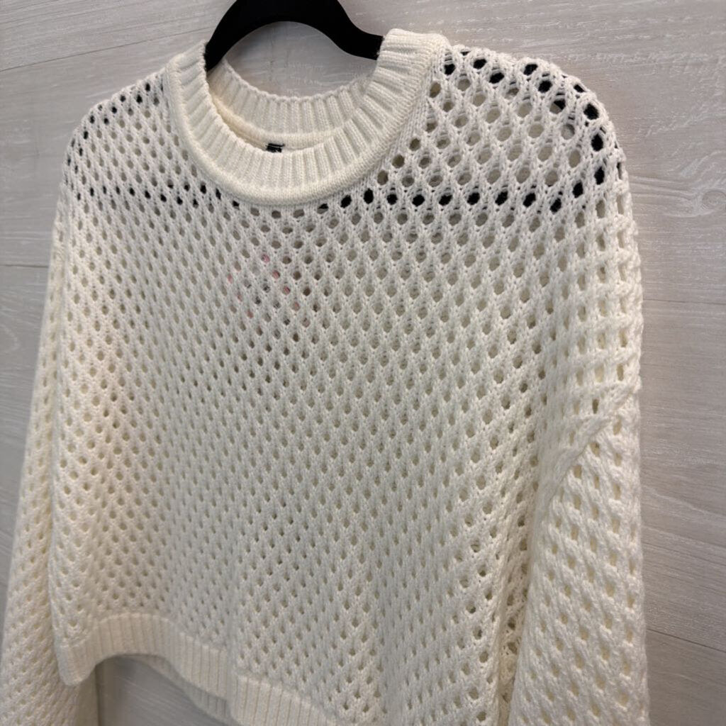 White Open Knit Cropped Sweater Medium
