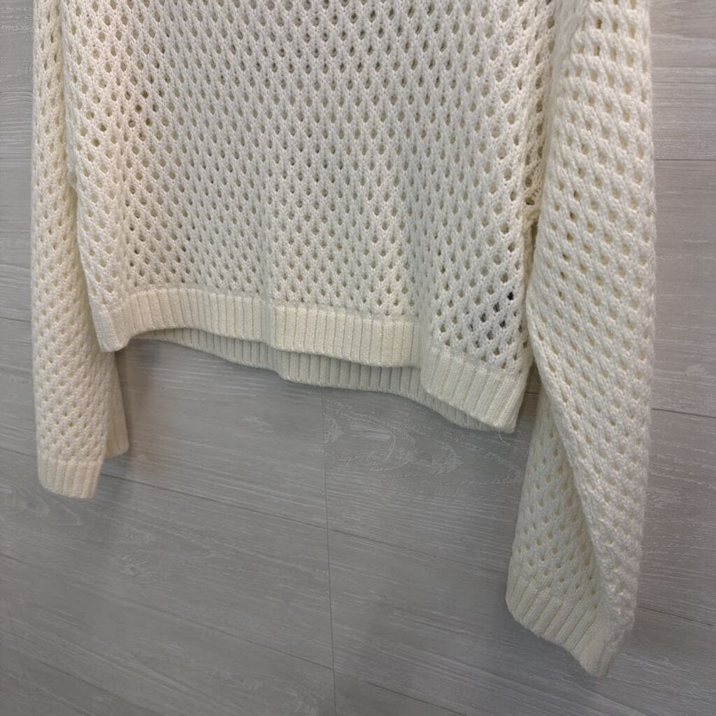 White Open Knit Cropped Sweater Medium