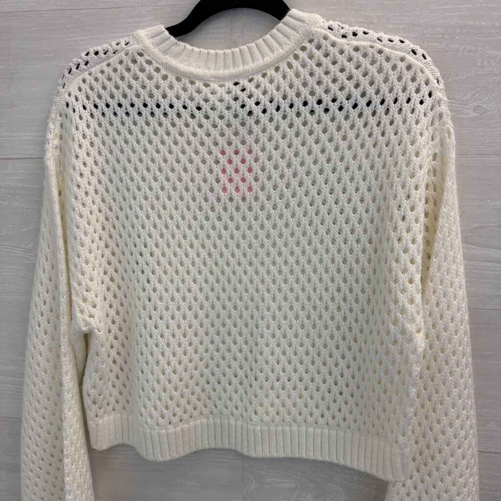 White Open Knit Cropped Sweater Medium