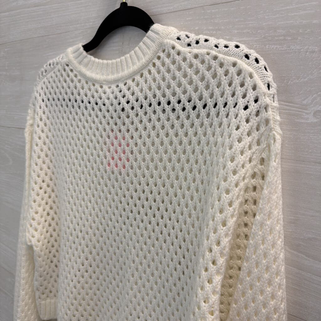 White Open Knit Cropped Sweater Medium