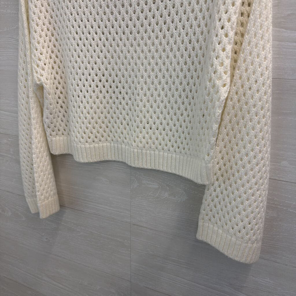 White Open Knit Cropped Sweater Medium