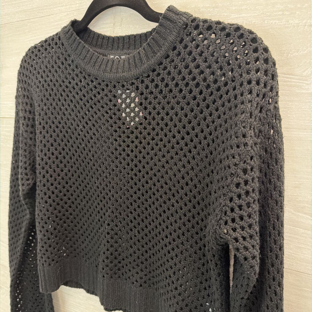 FCT With Love Black Open Knit Cropped Sweater Small