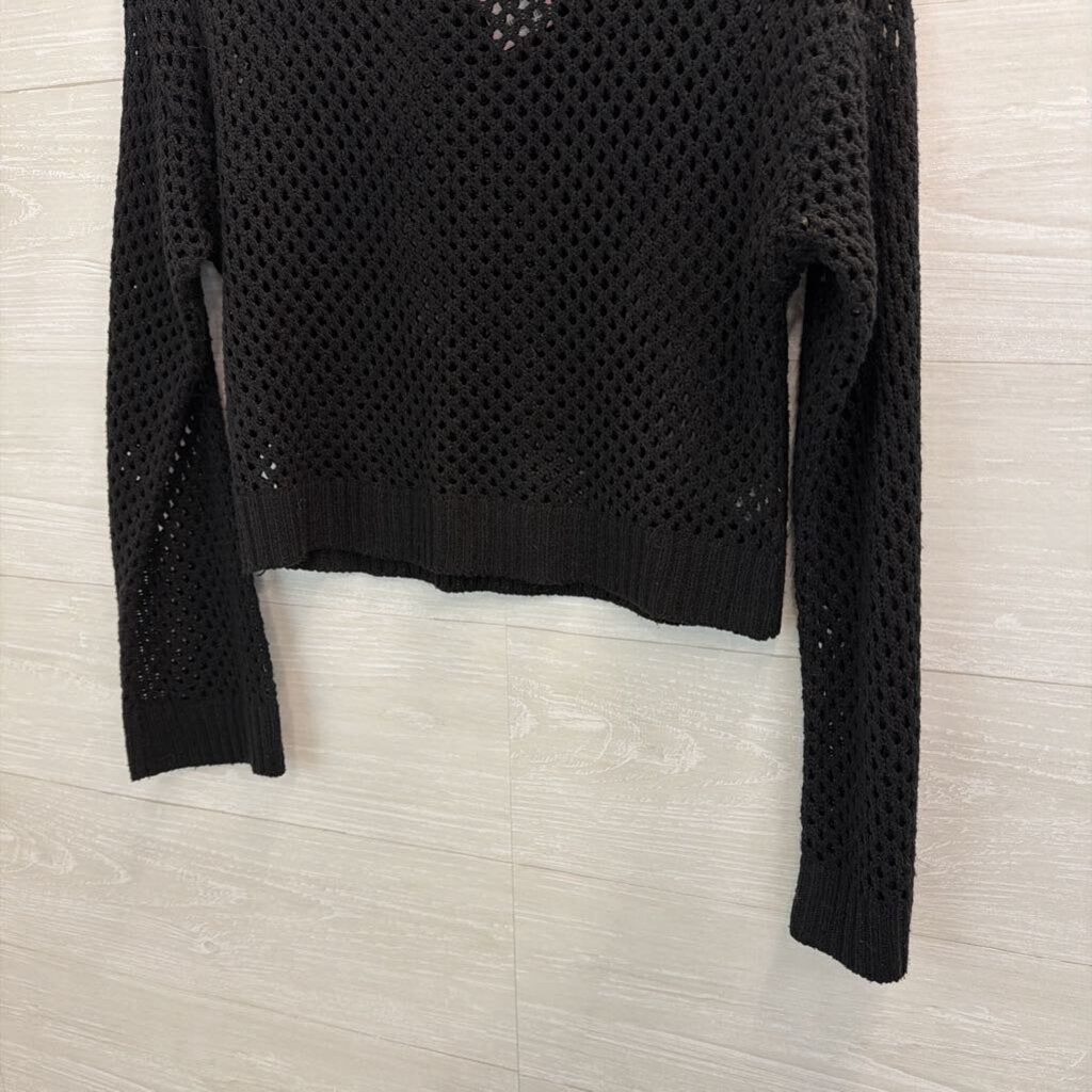 FCT With Love Black Open Knit Cropped Sweater Small