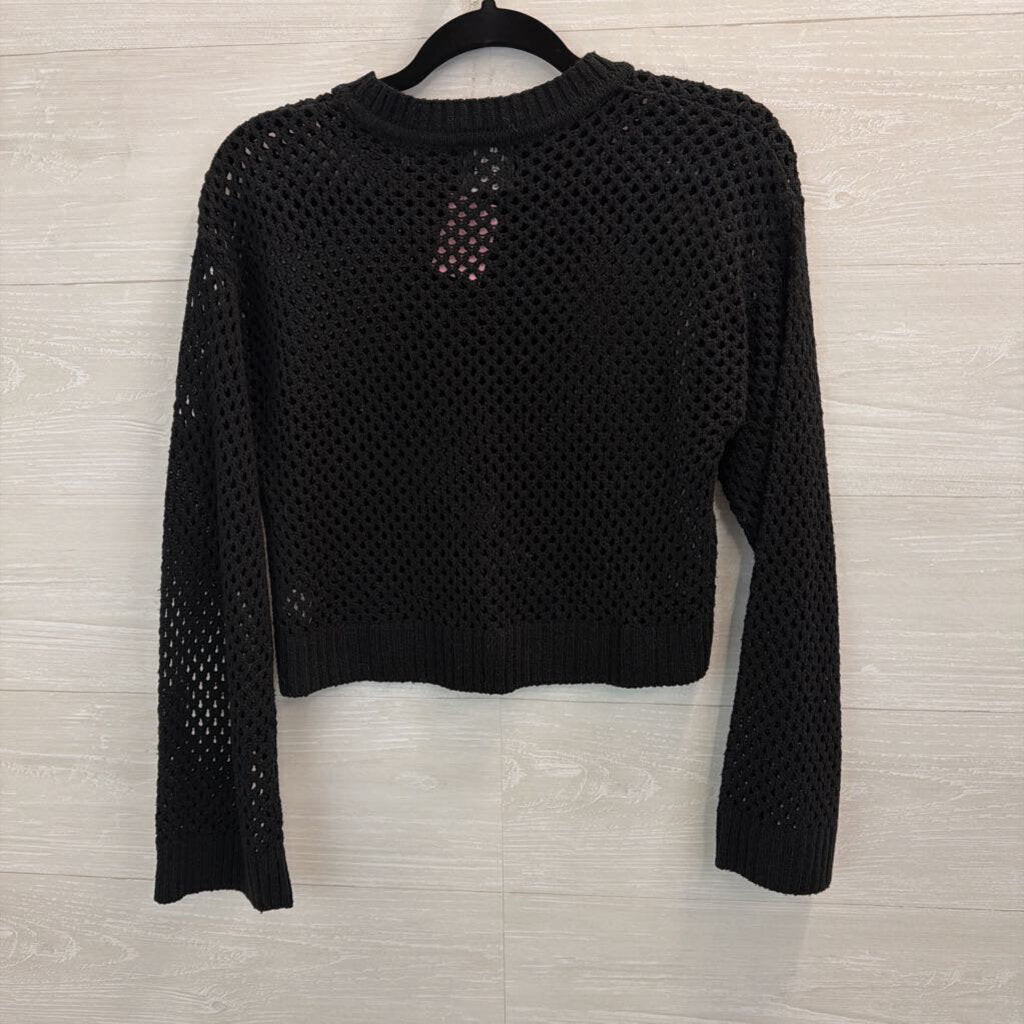 FCT With Love Black Open Knit Cropped Sweater Small