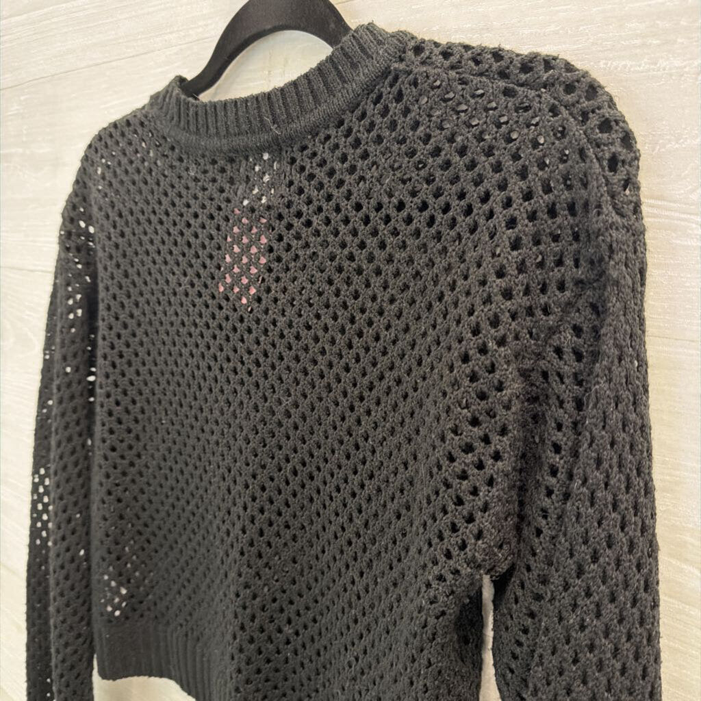 FCT With Love Black Open Knit Cropped Sweater Small