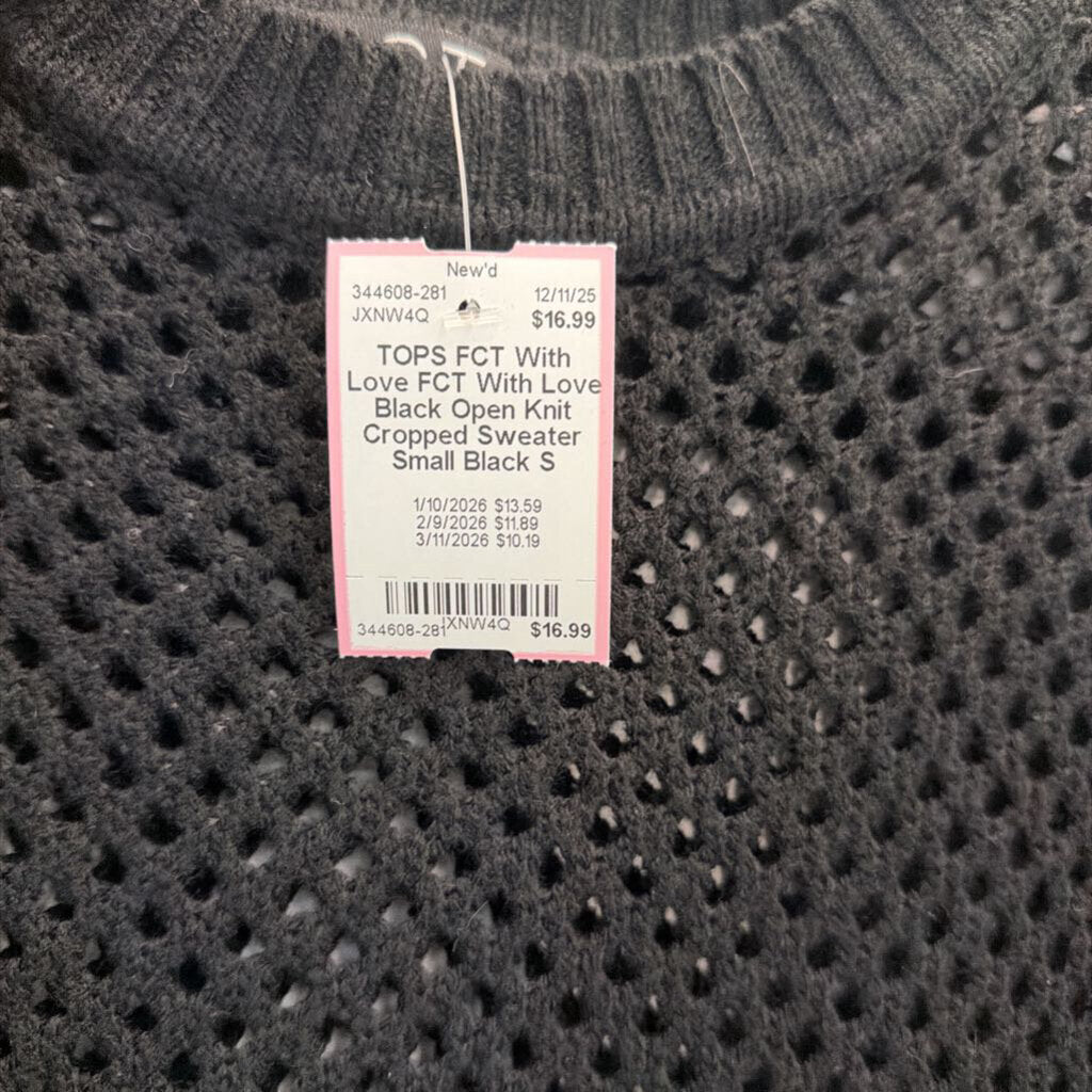 FCT With Love Black Open Knit Cropped Sweater Small