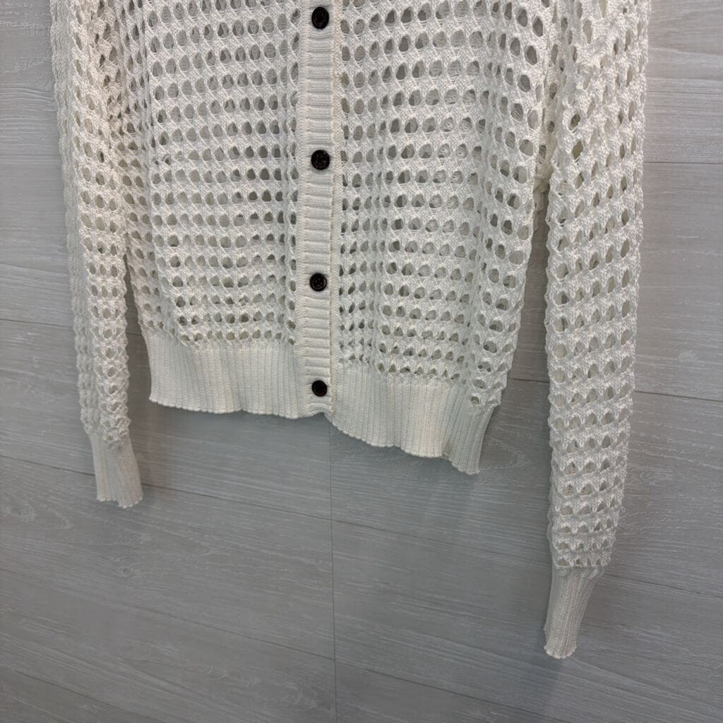 Dazy White Open Knit Long Sleeve Button Down Top Small