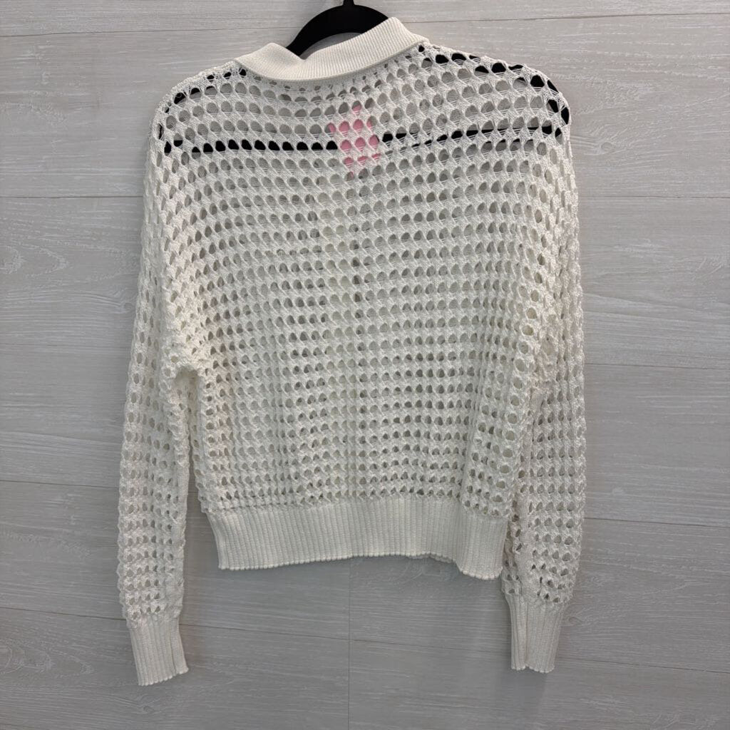 Dazy White Open Knit Long Sleeve Button Down Top Small