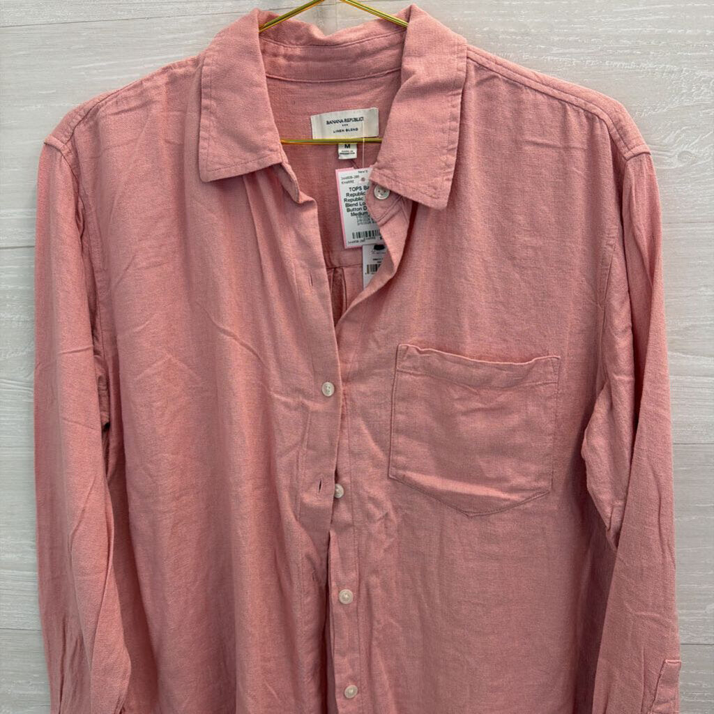 Banana Republic Pink Linen Blend Long Sleeve Button Down Top Medium