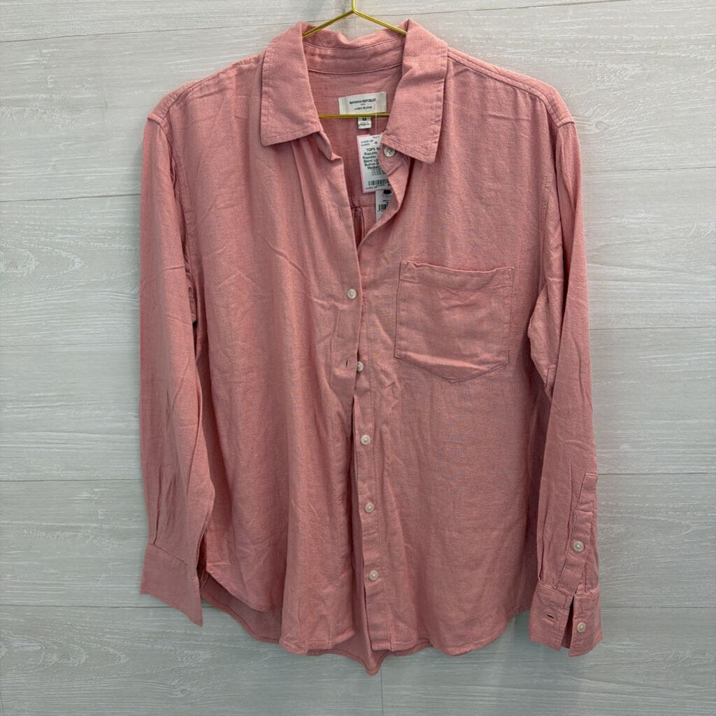 Banana Republic Pink Linen Blend Long Sleeve Button Down Top Medium